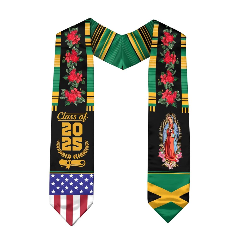 6589 Jamaican American Flag Graduation Stole, Class Of 2025